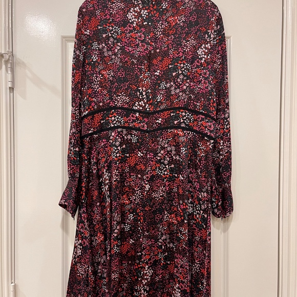LK Bennett Red and Black Floral Long Sleeve Dress Size 16 - Picture 3 of 8